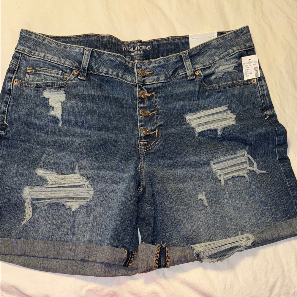 Maurices Women's Ripped Jean Shorts - Dark Blue